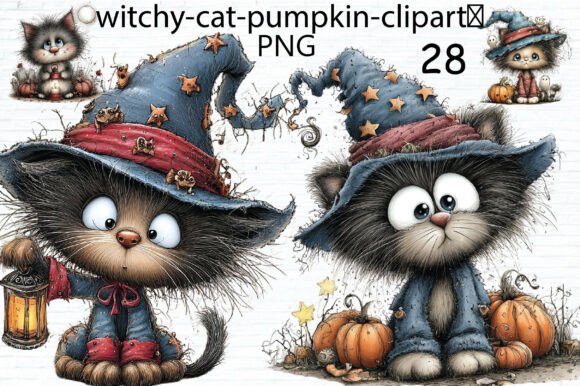 Download Cute Witchy Cat Pumpkin Clipart PNG - Premium Resources