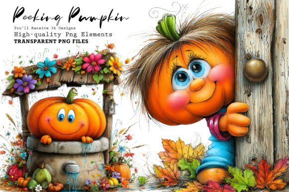 Download Whimsical Peeking Pumpkin Clipart Bundle - Premium Resources