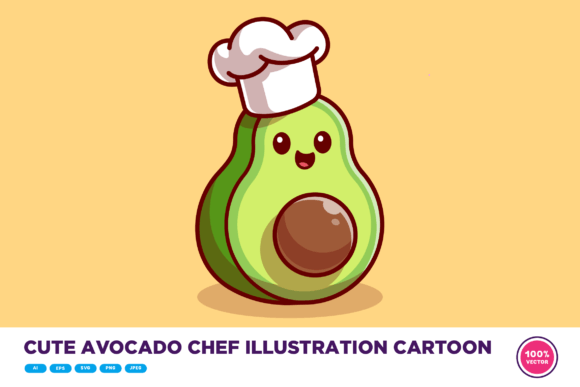 Download Cute Avocado Chef Illustration Cartoon - Chef illustration Collection
