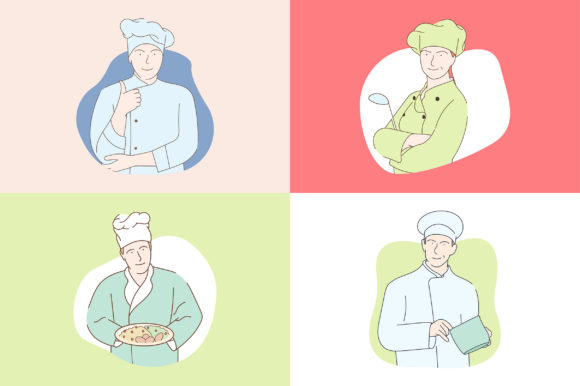 Download Chef Illustration Set Vector - Chef illustration Collection