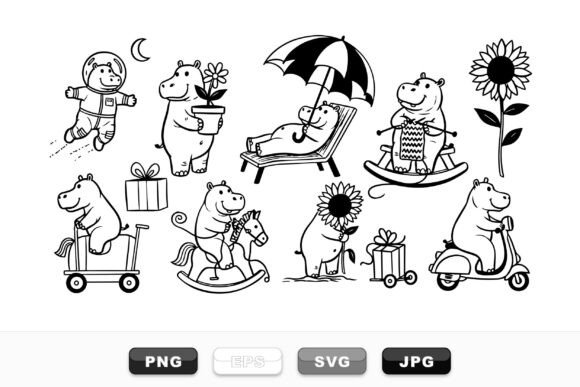 Download Cute Hippo Vector Clipart Set - Hippo vector Collection