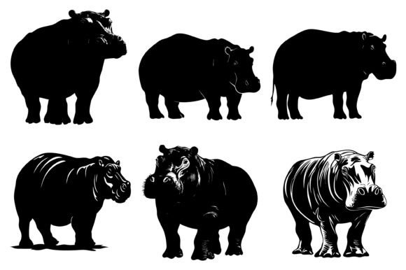 Download Hippo Vector Silhouette Set - Hippo vector Collection