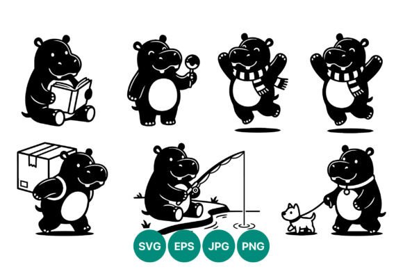 Download Cute Hippo Vector Art Set - Hippo vector Collection